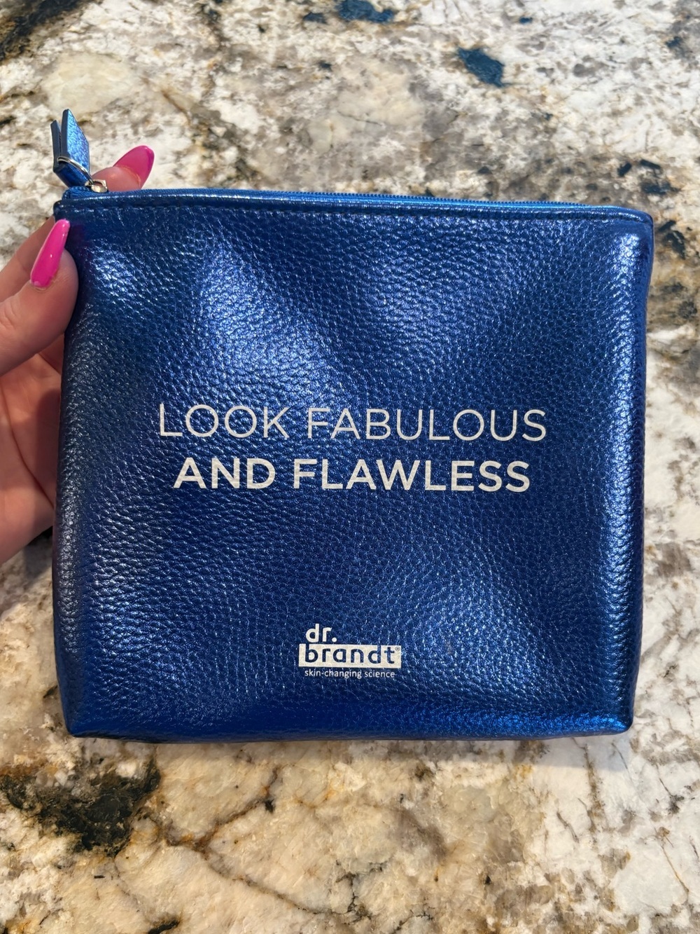 Dr. Brandt Metallic Sapphire Blue Cosmetic Pouch